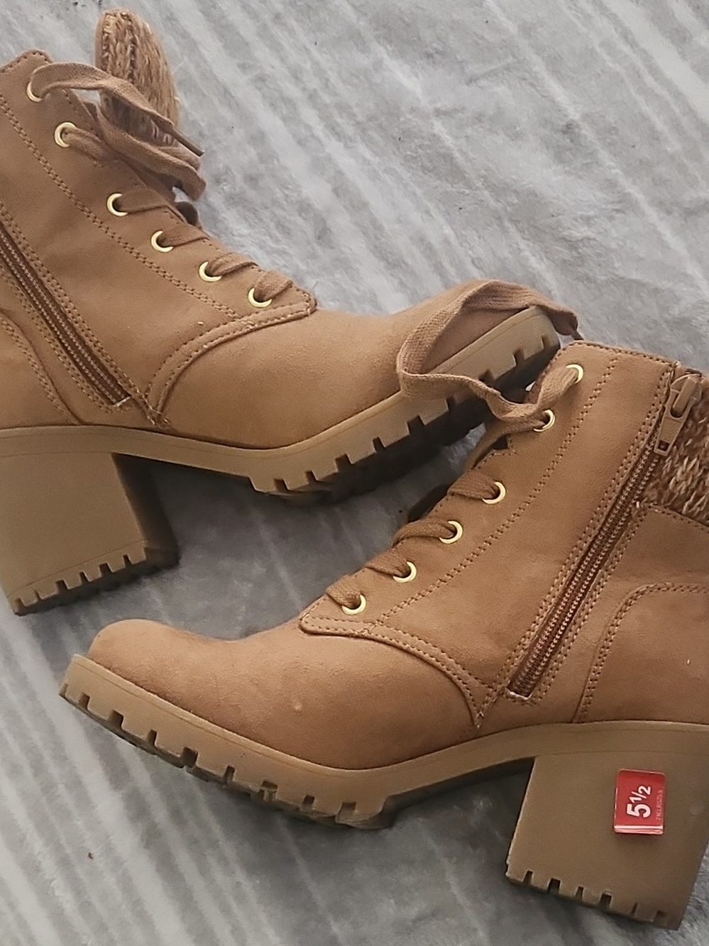 Sun + Stone Tan Lace-Up Chunky Heel Ankle Boots
